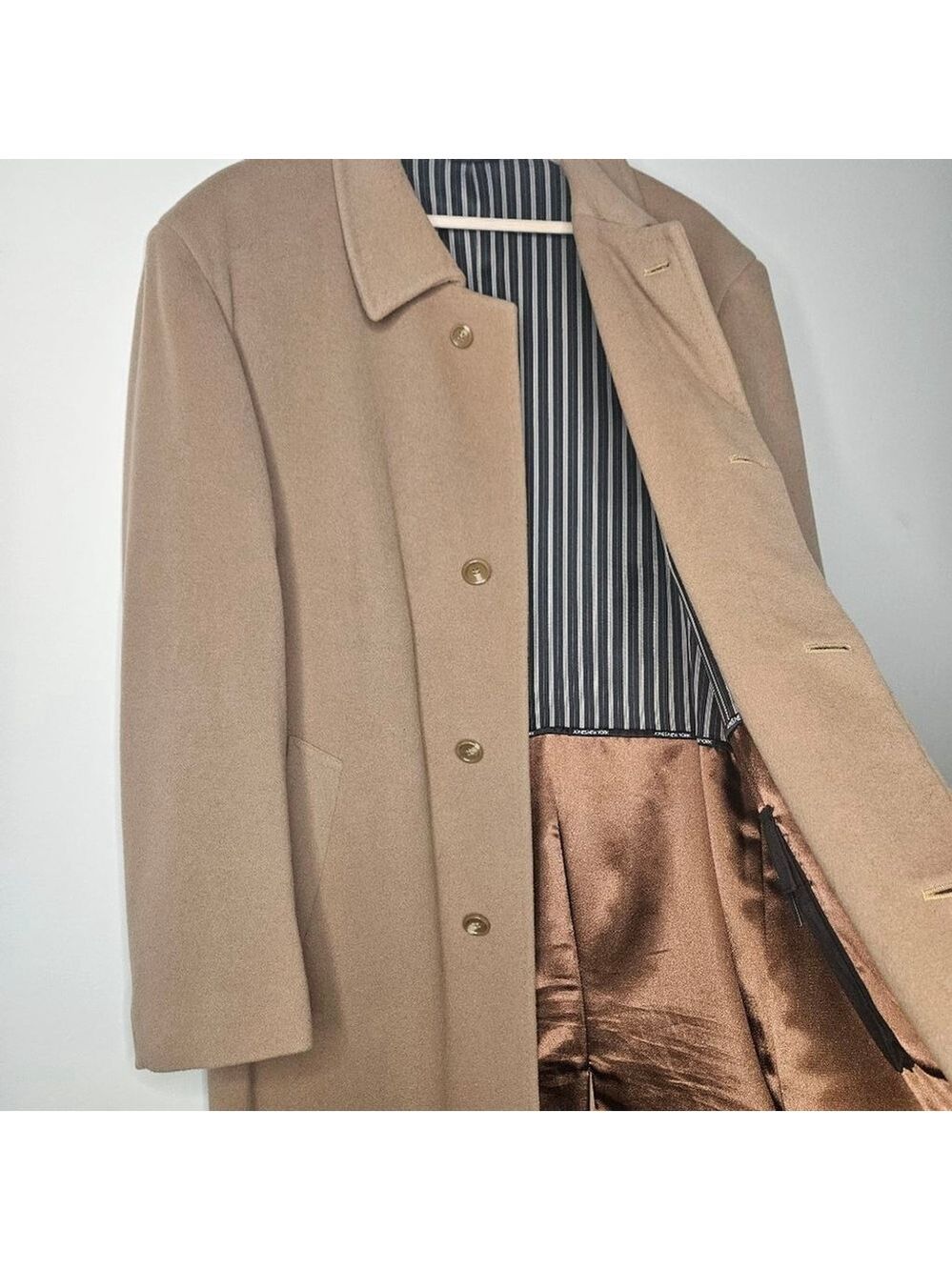 Jones New York Vintage Swinton Wool Cashmere Overcoat Men 44R Brown Long Coat - Picture 5 of 13